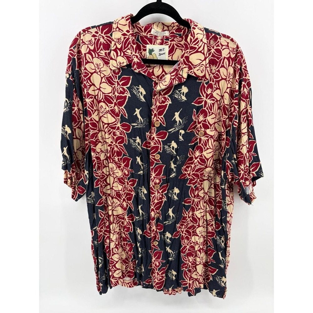 M.E. Sport, Hawaiian Surfer ShortSleeve ButtonUp Shirt Vintage, Men 2X, Pre-Own